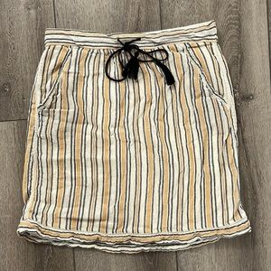 Striped Drawstring Cotton Skirt in Cream and Tan